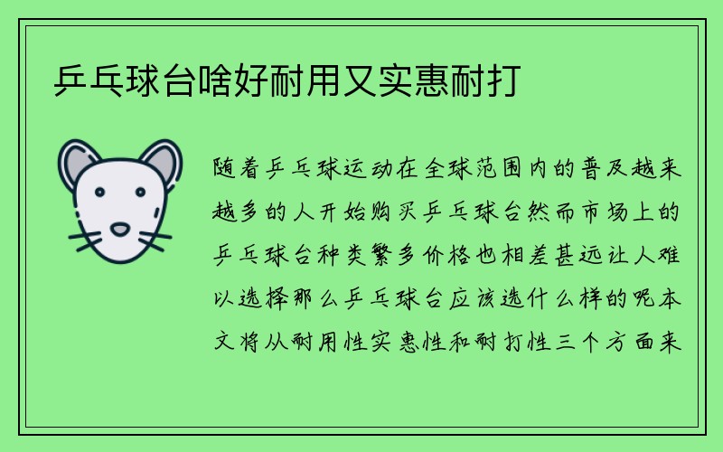 乒乓球台啥好耐用又实惠耐打